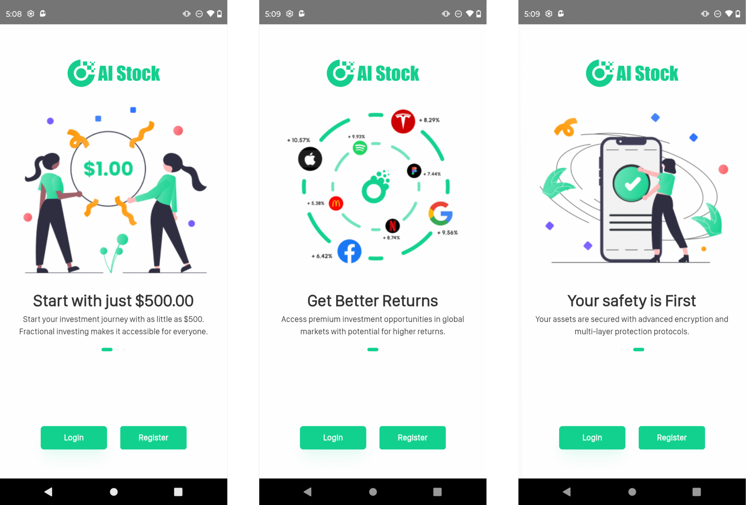 App displaying trading functionality at run time